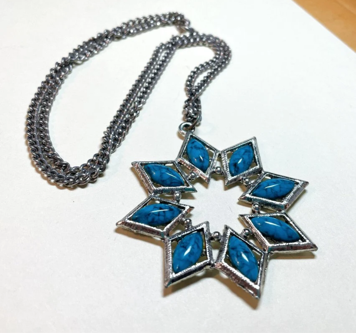 Vintage faux turquoise circle star pendant