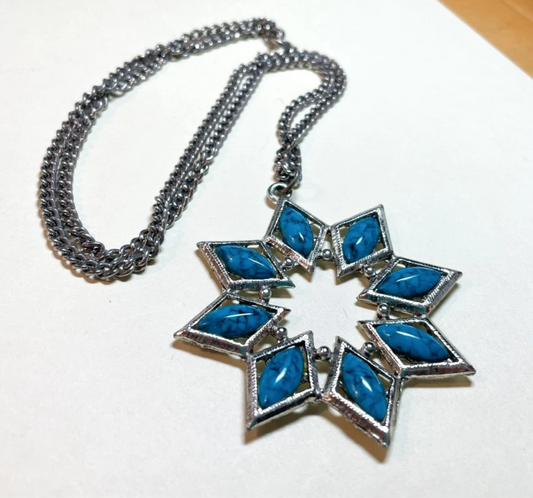Vintage faux turquoise circle star pendant
